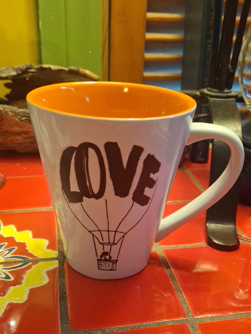Hallmark Daniel Miyares LOVE Mug Couple In Hot Air Balloon Black White & Orange